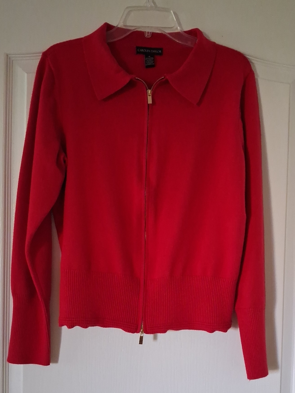 Carolyn Taylor Bright Red Zip-Front Cardigan Sweater